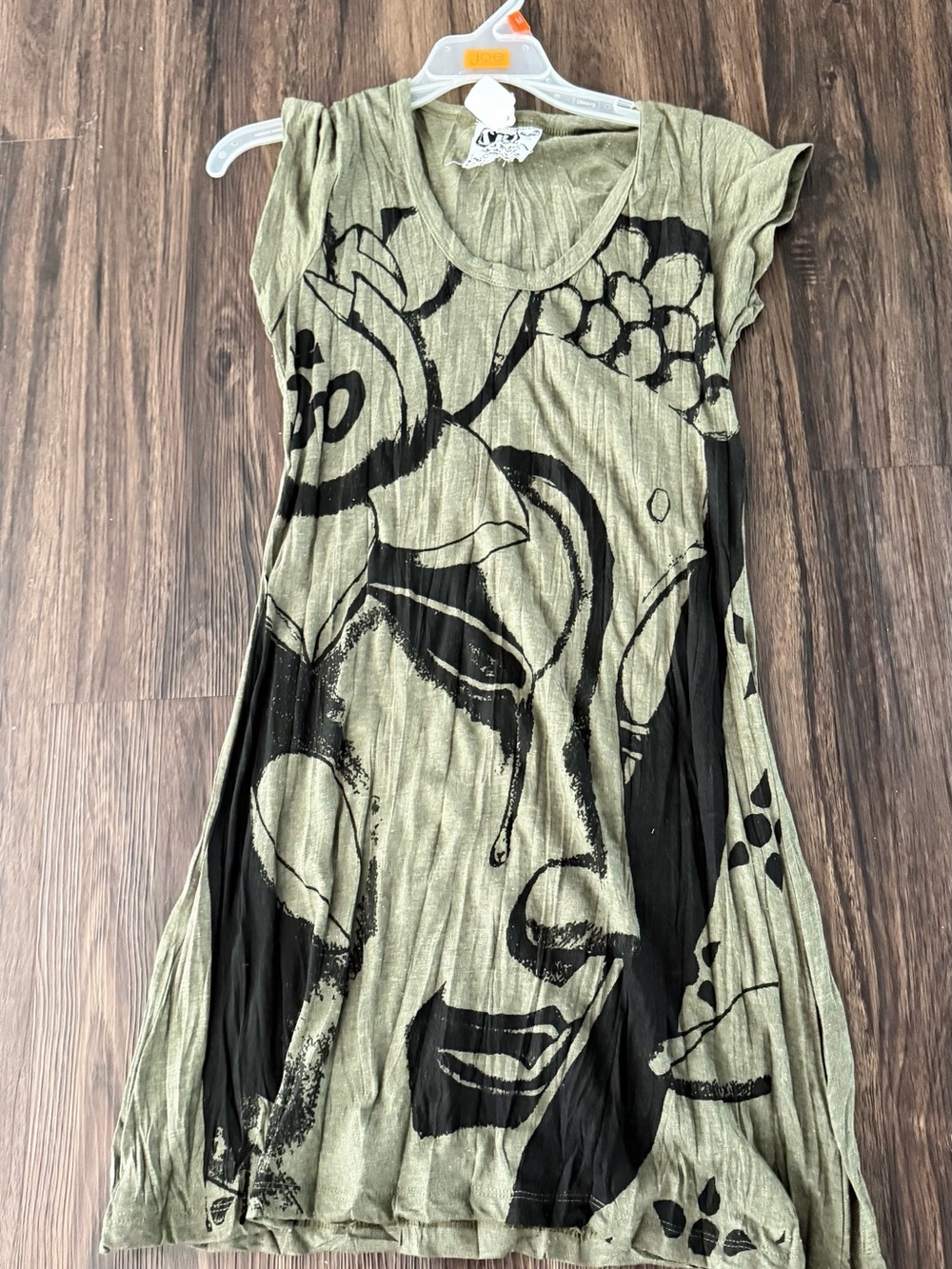 Asymmetrical Olive Green & Black Graphic Dress